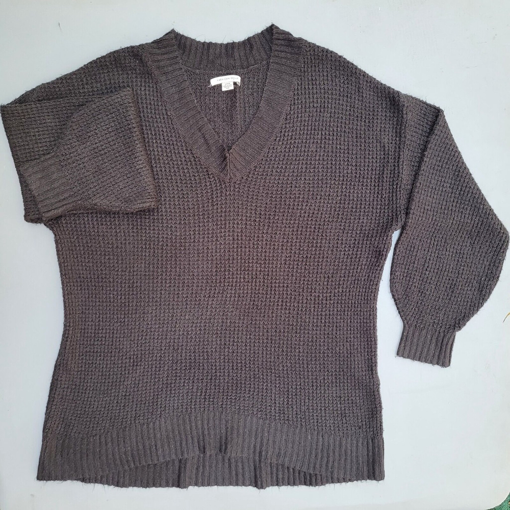 American Eagle Oversized Chunky Black Waffle Knit Sweater Small